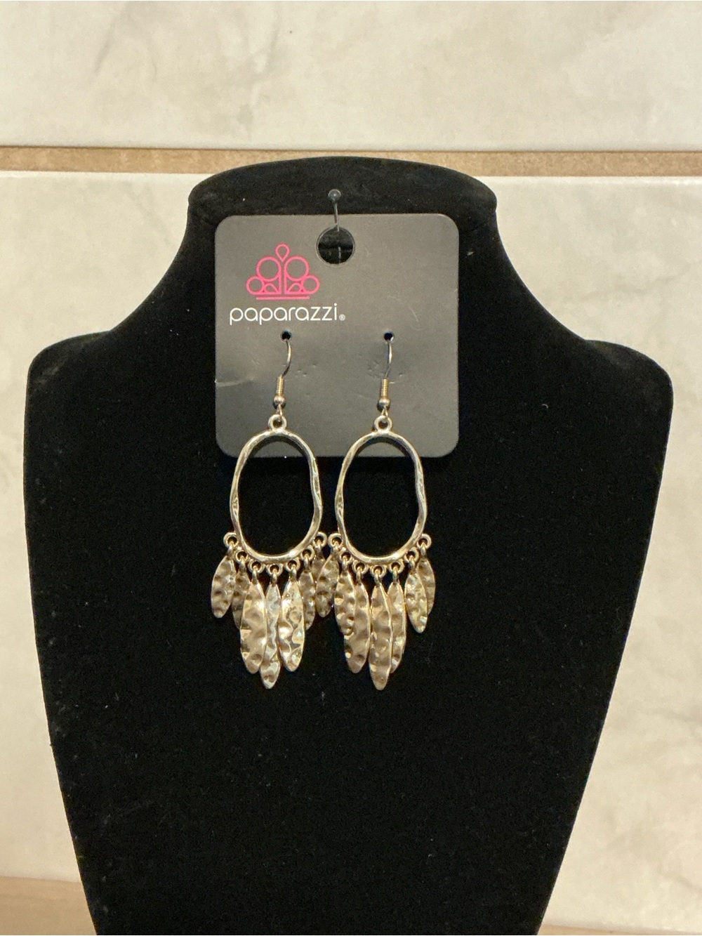 Paparazzi Gold Hammered Oval Fringe Earrings